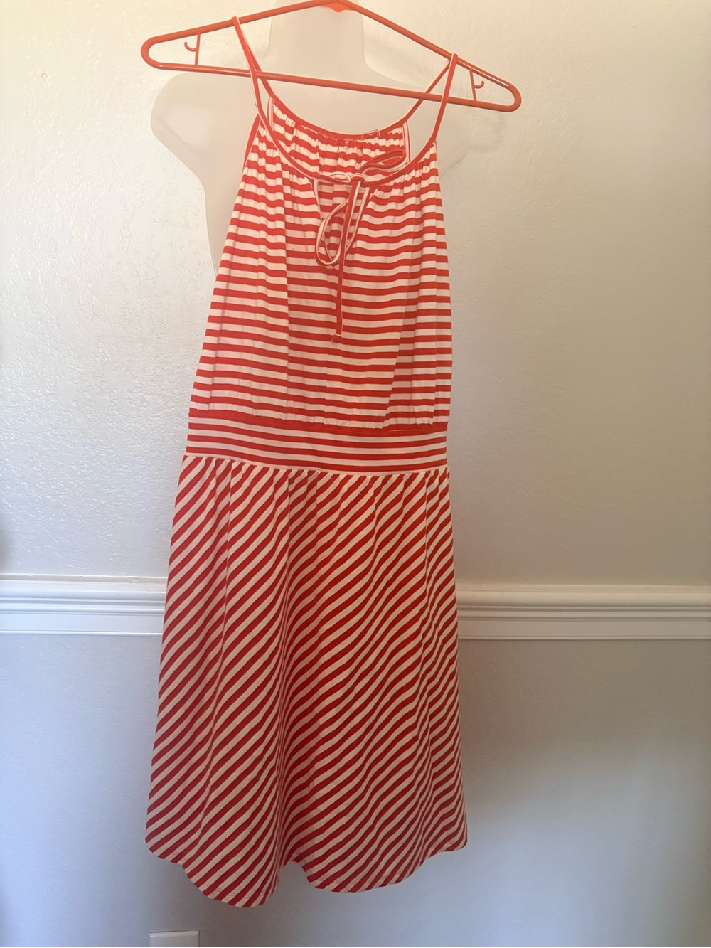 LOFT Red and White Striped Halter Sundress